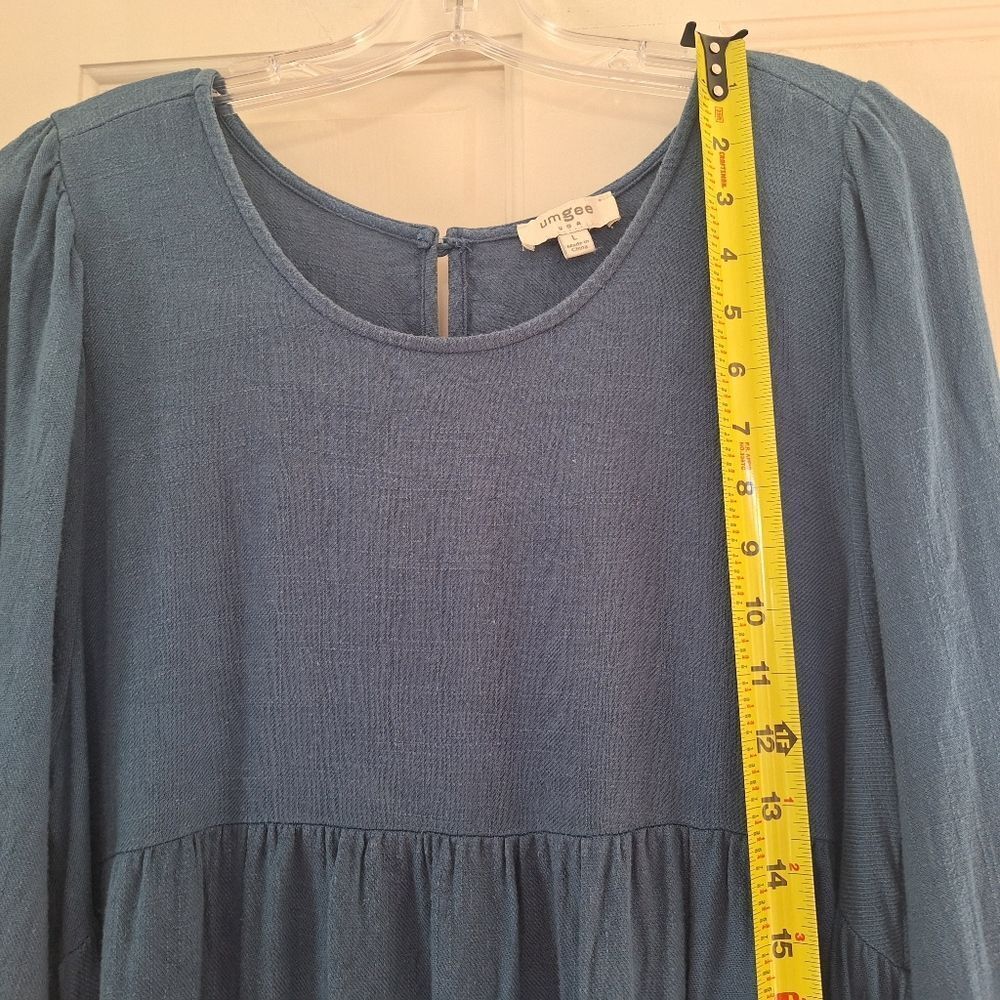 UMGEE Linen Blend Oversized Flowy Babydoll Pocket Dress Keyhole Peacock Blue L - Picture 15 of 15